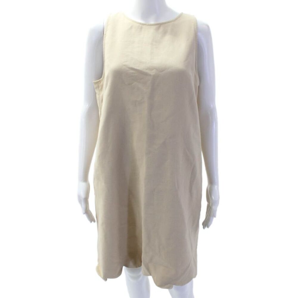Tara Jarmon Womens Shift Dress Beige Cotton Sleeveless Knee-Length Size 42